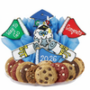 Graduation-themed cookie platter with decorative elements on a white background