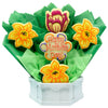 Mother's Day flower cookie bouquet with decorated sugar cookies arranged in a white box