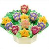 Mother’s Day gourmet flower cookie bouquet with colorful tulip and lily shaped cookies
