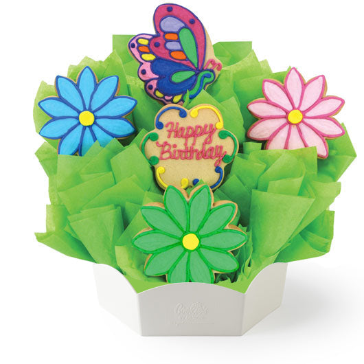 Colorful cookie bouquet with flowers and a butterfly
