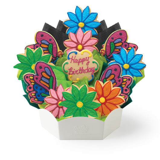 Colorful cookie bouquet with flowers and a butterfly