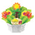 Tropical themed cookie bouquet with sun, palm tree, hibiscus flowers, and beach cookies in a white basket