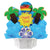 Tropical cookie bouquet with palm tree, sunset, hibiscus, and Thank You cookies in a basket.