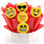 Emoji decorated cookies bouquet with thank you message, arranged in red paper in a white box