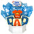 Father's Day cookie bouquet with decorated shirt, crown, and letter cookies spelling DAD.