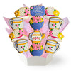 Cookie bouquet with teapot and cake shapes, decorated with flowers and 'Happy Mother's Day!'