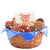 Thank you cookie arrangement in a woven gift basket with assorted gourmet cookies and blue wrap.