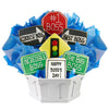 Boss's Day cookie bouquet with road sign cookies and messages like #1 Boss, Best Boss, Coolest Boss.