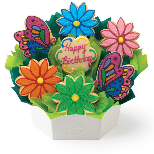 Colorful cookie bouquet with flowers and a butterfly