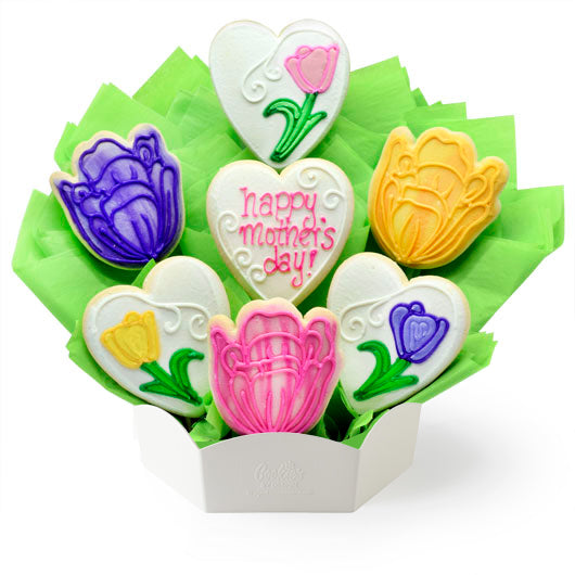 Mother's Day cookie bouquet featuring tulip