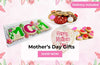 Mother's Day gift cookies with 'MOM' and 'Happy Mother's Day' text on a floral background.