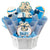 Baby boy themed cookie bouquet with blue and white iced sugar cookies in a gift basket.