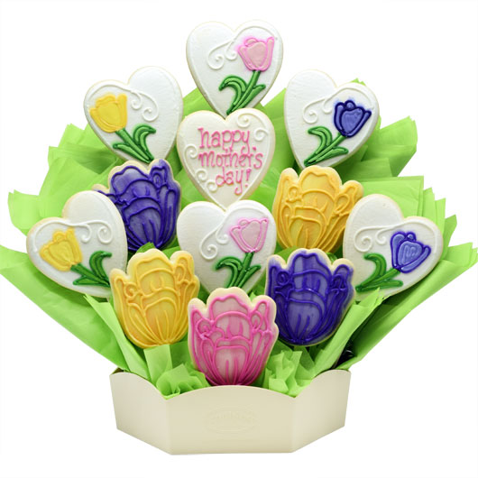 Mother's Day cookie bouquet featuring tulip