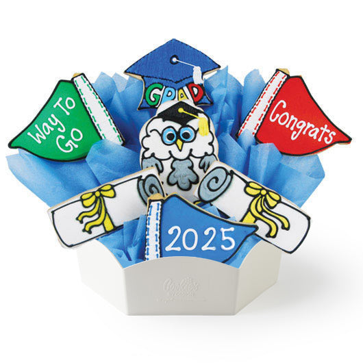 Graduation-themed bouquet with owl