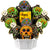 Halloween cookie bouquet with decorated skull and skeleton cookies in a white basket.