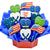 Patriotic cookie bouquet with American flag cookies, military uniform heart cookies, and a thank you message.
