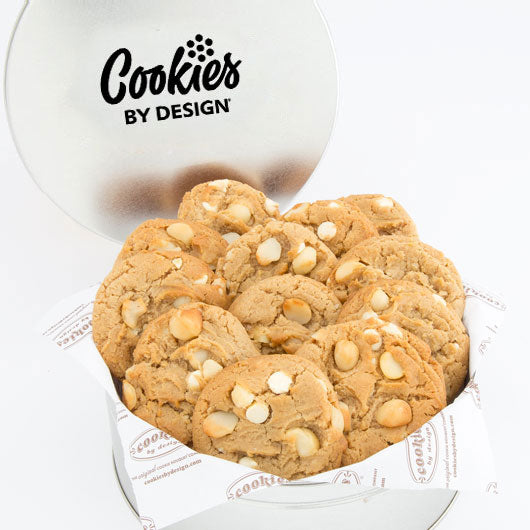 Tin of One Dozen White Chocolate Macadamia Gourmet Cookies