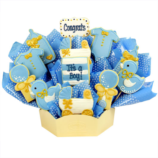 Decorative cookie bouquet with baby-themed cookies