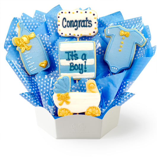 Decorative cookie bouquet with baby-themed cookies