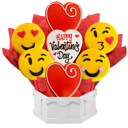 A454 - Sweet Emoji “Valentine’s Day” Cookie Bouquet