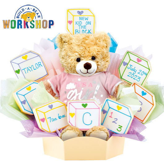 BAB109-GIRL - Build-A-Bear - Baby Blocks - Girl  Cookie Bouquet