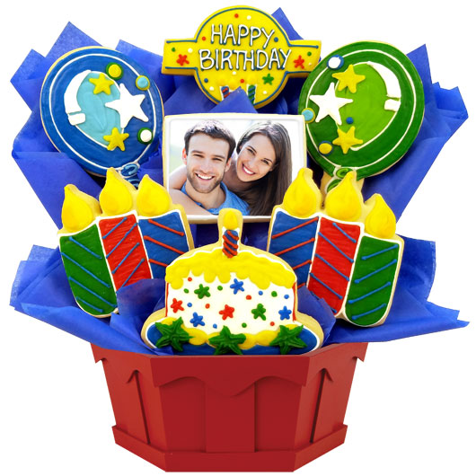 PH147 - Photo Cookies - Confetti and Candles Primary Cookie Bouquet