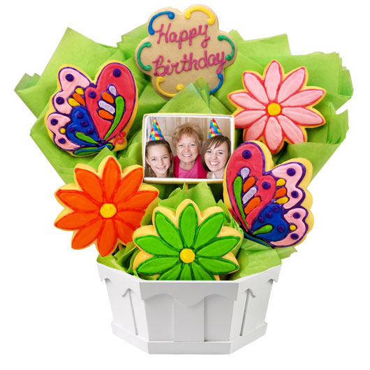 PH249 - Photo Cookies - Butterfly and Daisy Birthday Cookie Bouquet