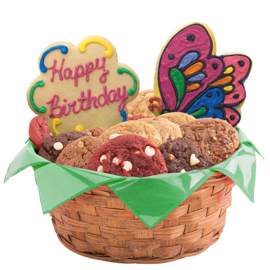 W249 - Butterfly and Daisy Birthday Basket Cookie Basket