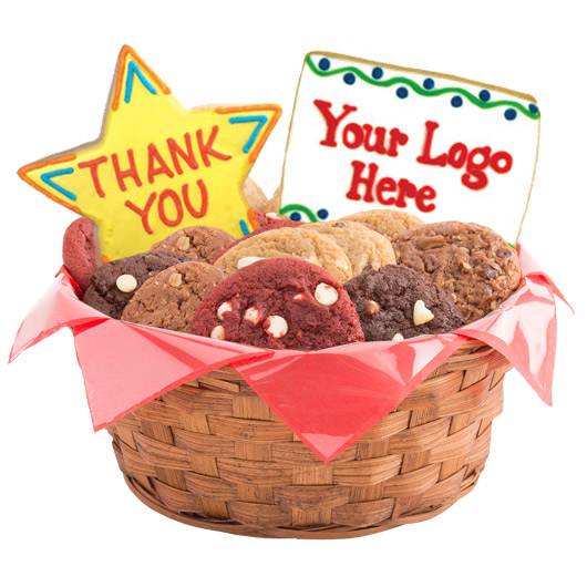 W423 - Many Thanks with Custom Logo Basket Cookie Basket