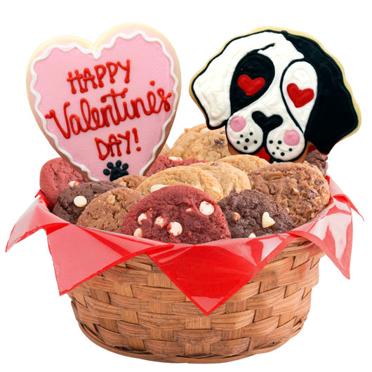 W507 - Valentine Puppies Basket Cookie Basket