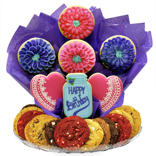 Happy Birthday Flowers Gourmet Gift Basket
