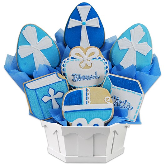 A378 - Blessed Baptism  - Boy Cookie Bouquet