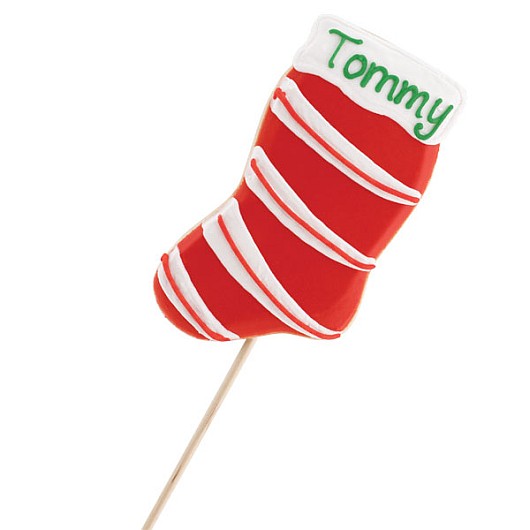 IDC70 - Personalized Red Swirl Stocking Individual Cookies