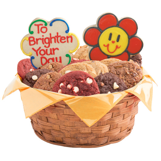 The decorated Message Cookie will be included in one of the Cookie Baskets, along with a selection of gourmet cookies.